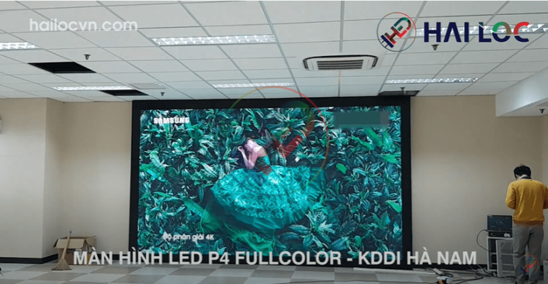 Thi công lắp đặt màn hình led P4 trong nhà tại KDDI Hà Nam